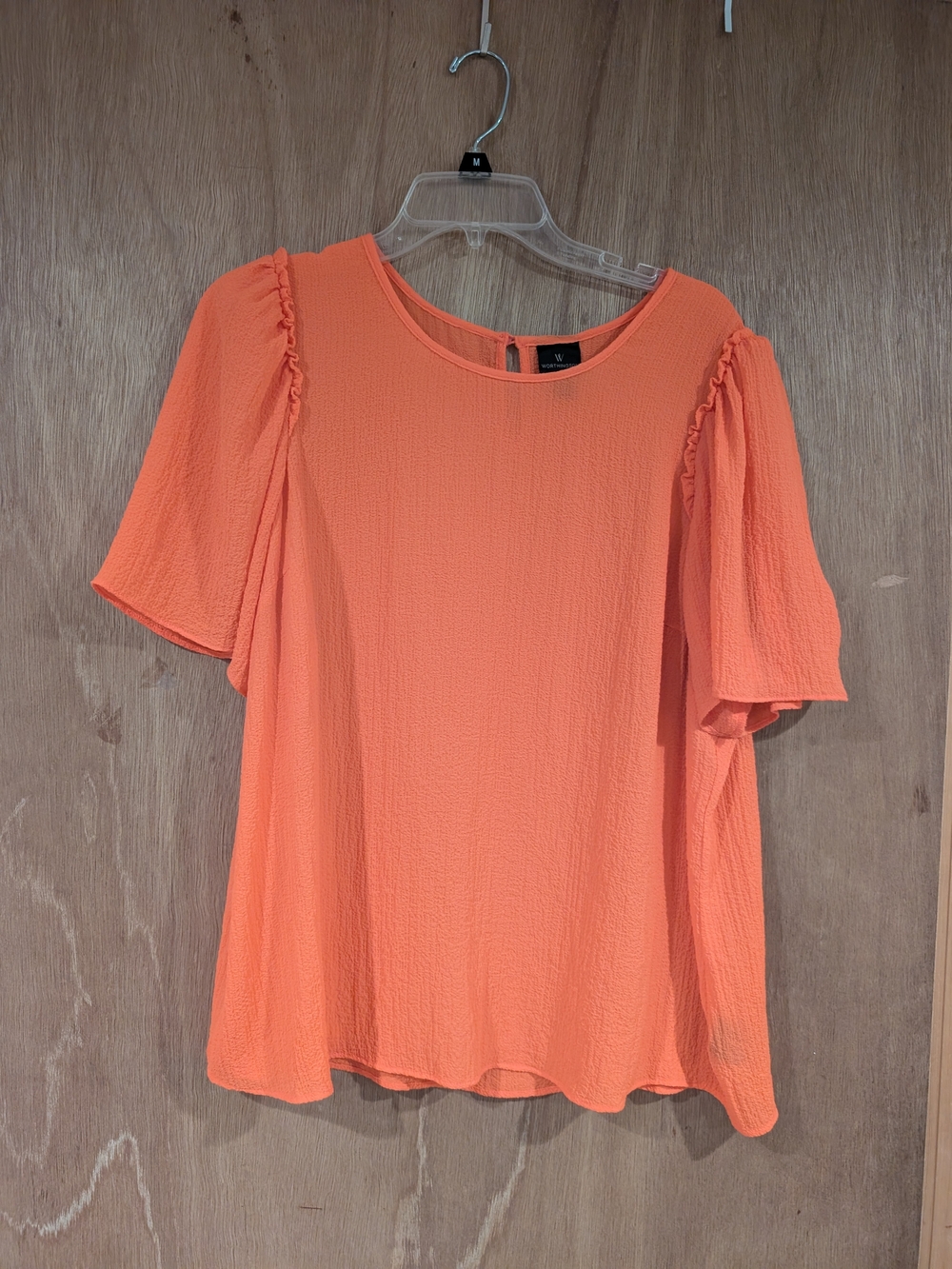 Worthington Coral Orange Short Sleeve Ruffle Detail Top
